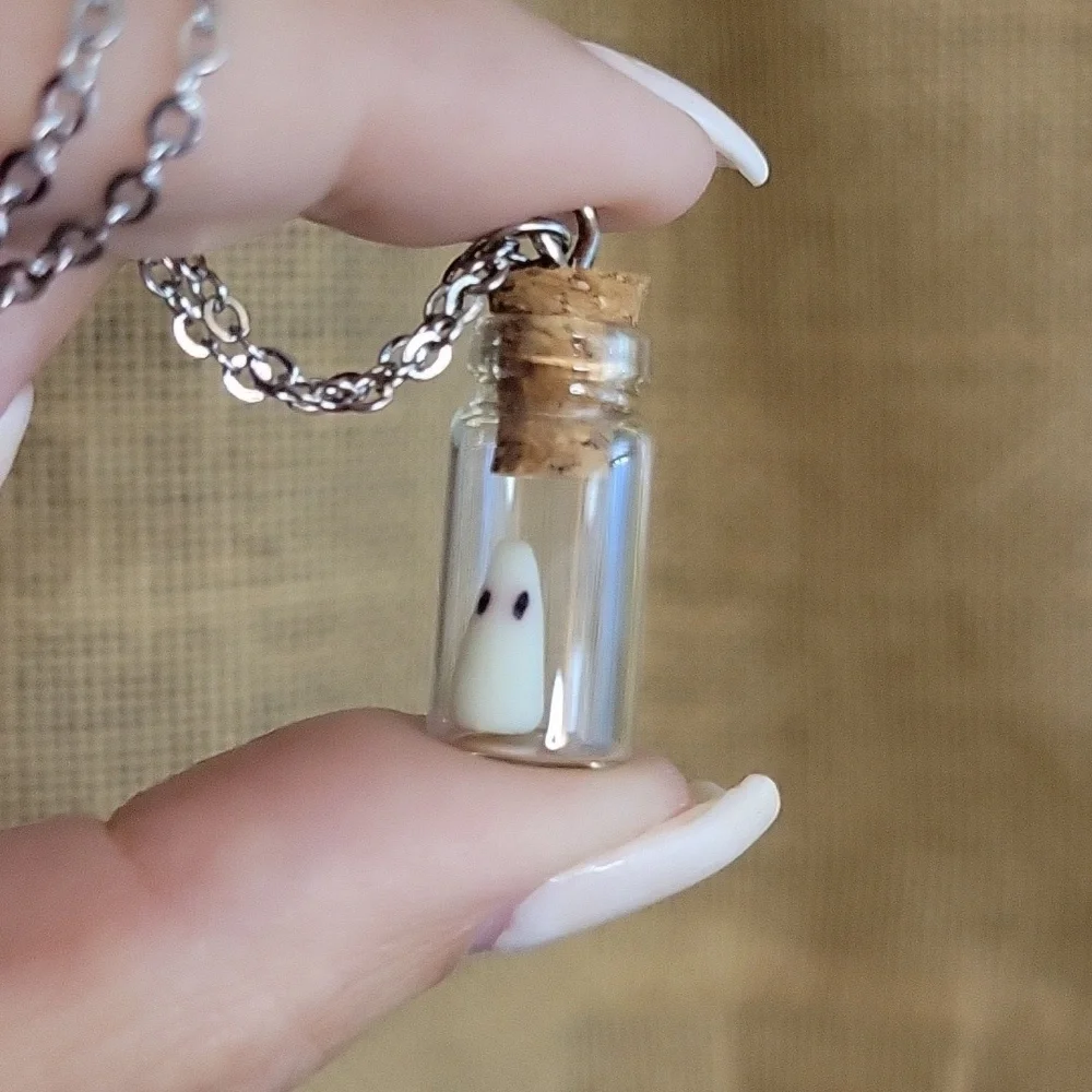 GLOWING GHOST IN A BOTTLE NECKLACE